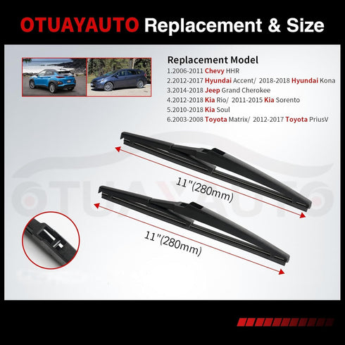 OTUAYAUTO 11" Rear Wiper Blade H281 Replacement for Jeep Grand Cherokee 2014-2022, Kia Soul 2010-2022, Chevy HHR 06-11, Hyundai Accent Kona 12-22 ...