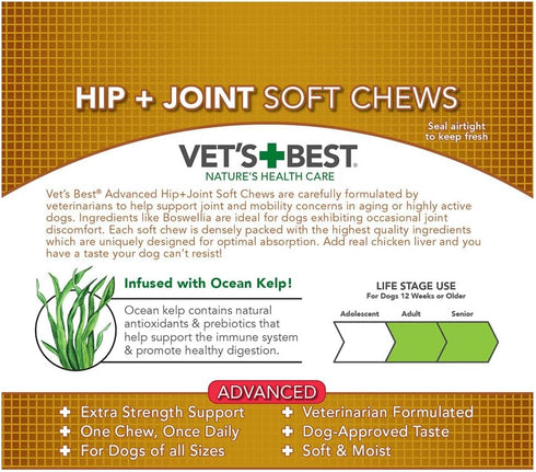 Vet's Best Hip & Joint Soft Chew Dog Supplements | Formulated with Glucosamine & Chondroitin to Support Dog Joint & Cartilage Health | 30 Day Supp...