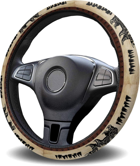 Steering Wheel Cover Vintage Black Bear Pine Tree Silhouettes Steering Wheel Covers Retro Rustic Steering Wheel Protector Car Accessory 15 Inches...