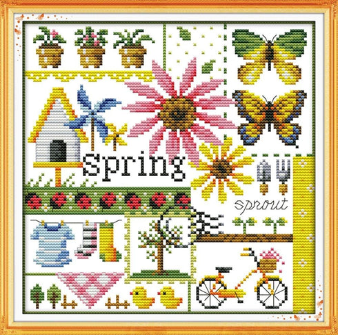 Awesocrafts 4 Pack Cross Stitch Kits, Four Seasons Easy Patterns Cross Stitching Embroidery Kit Supplies, Stamped or Counted (Four Seasons, Counte...