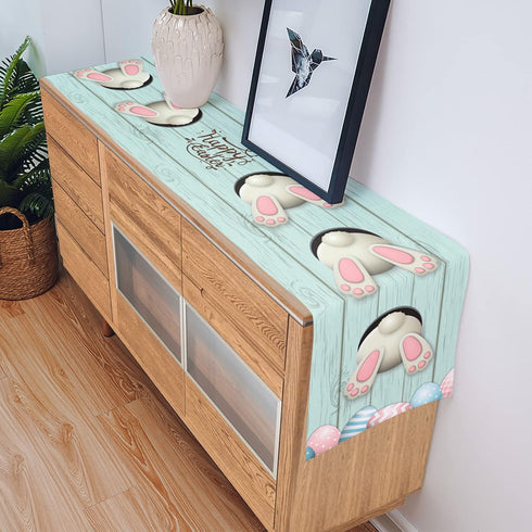 Easter Cotton Linen Table Runner Dresser Scarves,Bunny Tail Easter Eggs Rabbit Spring Flowers Table Runners for Dinning Table,Farmhouse Kitchen De...