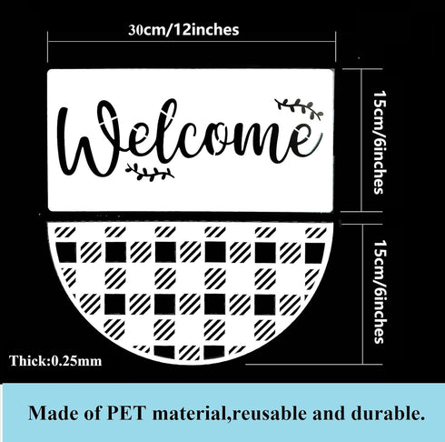 Welcome Stencils for Painting on Wood Half Round Stencils for Wood Sign Hello Half Circle Stencils for Crafts Reusable (14Pcs)...
