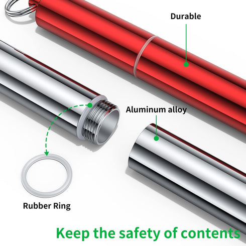 Airtight Aluminum Metal Storage Tube(3 Packs), Cute Small Pill Box Case Waterproof and Smell Proof Metal Tube Container Holder with Keychain, Fit ...