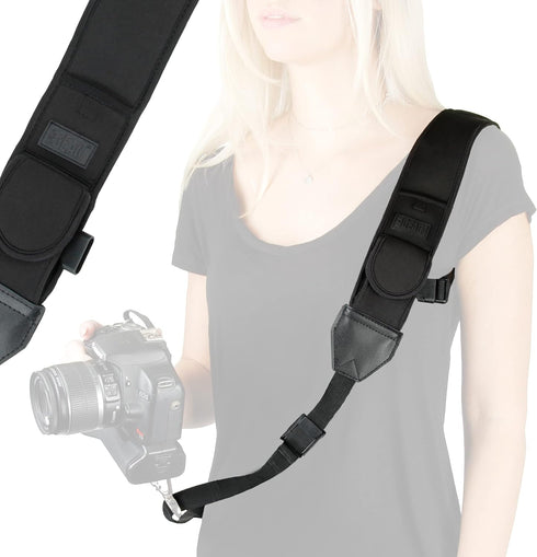 USA Gear Camera Sling Shoulder Strap with Adjustable Neoprene, Safety Tether, Accessory Pocket, Quick Release Buckle - Compatible with Canon, Niko...