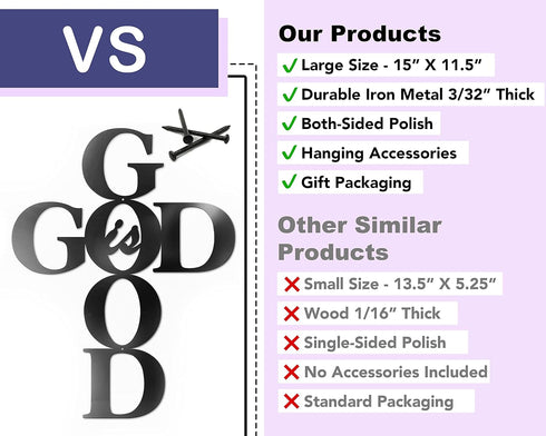 Vivegate God is Good Metal Signs Decor, Black Metal Cross God is Good Sign Wall Decor Religious Kitchen Decor Wall Crosses for Home Decor...