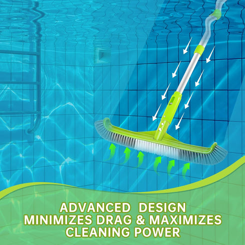Pool Brush,17.5" Curved Edge Pool Brushes Head for Cleans Pool Swimming Walls, Tiles & Floors, Premium Nylon Bristles with EZ Clips...