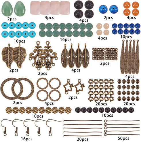 SUNNYCLUE 1 Box DIY 8 Pairs Chandelier Gemstone Earrings Making Starter Kit Feather Charm Leaf Charms for Jewelry Making Earring Connector Charm F...
