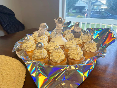 LaVenty 7 PCS Space Cake Cupcake Decoration Rocket Cake Decoration Astronaut Cake Decoration for Outer Space Birthday Cupcake Decoration...