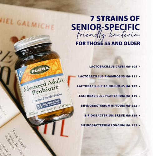 Flora - Advanced Adult's Blend Probiotic, Seven Senior-Specific Strains, Gluten Free, Raw Probiotic with 34 Billion Cells, 30 Capsules...