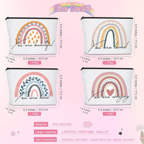 4 Pcs Rainbow Cosmetic Bag Teacher Nurse Inspirational Gift Bags for Women Girls You Are Loved Beautiful Kind Makeup Bag Bulk Personalized Canvas ...