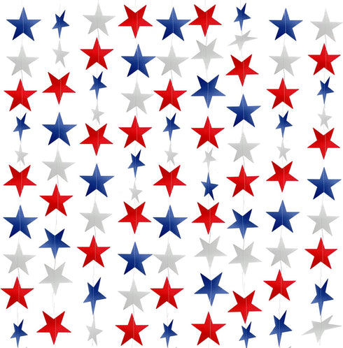 10 Pack 4th of July Decorations Red White and Blue Decorations - 130Ft/330 4th of july garland Patriotic Star Streamers Banner Garland Hanging Ind...