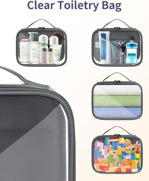 sportsnew Clear Toiletry Bag, TSA Carry on Travel Toiletry Bag Travel Bag Water-Resistant Cosmetic Makeup Bag for Women Man, Gray 2 pcs, patent pe...