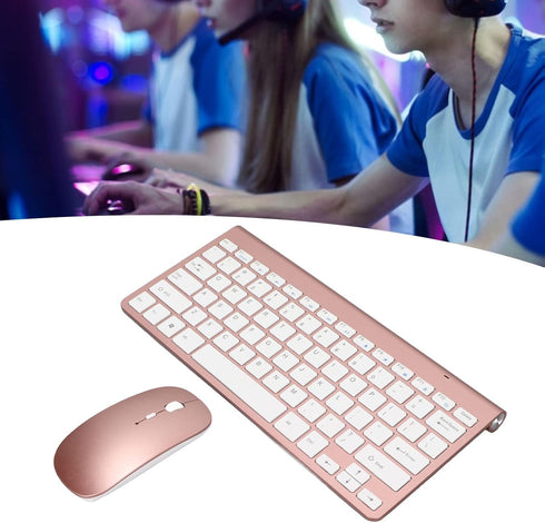 Keyboard mouse set , 2.4G , 78 keys, USB thin etched keycaps, mute , ergonomic design, QWERTY, for PC, laptop(Rose gold)...