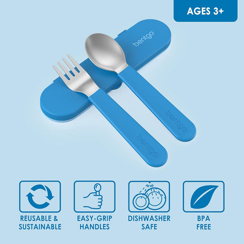 Bentgo® Kids Stainless Steel Utensil Set - Reusable Fork, Spoon & Storage Case - High-Grade BPA-Free Stainless Steel, Easy-Grip Handles, Dishwashe...