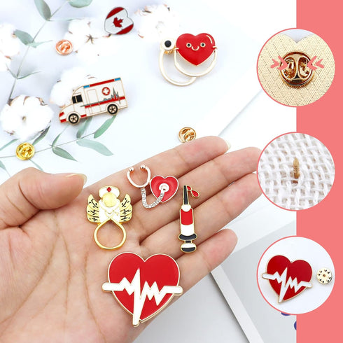 Cute Medicine Enamel Lapel Pin Set, LEEFONE 7 PCS Cartoon Stethoscope Heart Beat Badges Brooch Pins for Doctor Nurse Medical Students Clothing Bag...