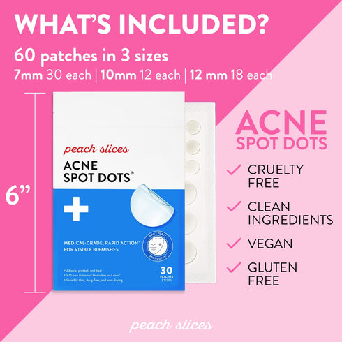 Peach Slices | Acne Spot Dots | Hydrocolloid Acne Patches | For Zits, Blemishes, & Breakouts | Vegan | Cruelty-Free | Pimple Patches | Facial Skin...