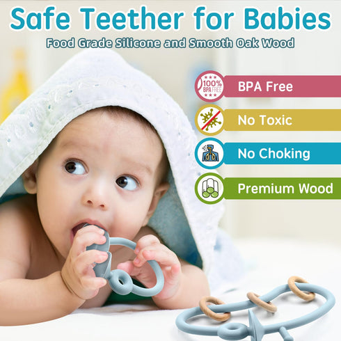 Baby Sensory Teething Chew High Chair Suction Toys for Infant Toddlers 6 12 18 24 Months, Food Grade Silicone Teether with Oak Loop Montessori Edu...