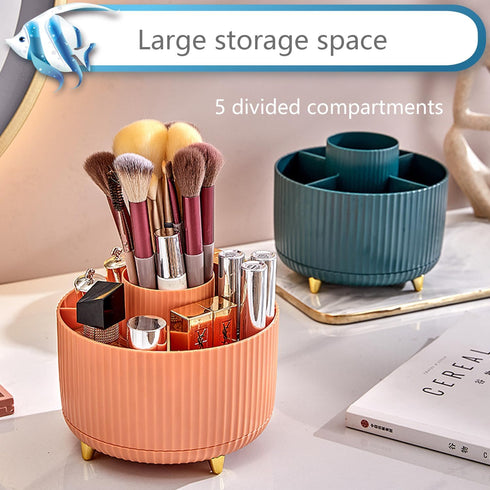 Makeup Organizer Makeup Brush Holder Organizer Lipstick Organizer 360° Rotating 5 Slot Make up Brushes Cup for Cosmetics Nail Polish Hair Brush Ho...