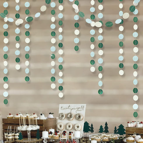 Cheerland Sage Green Garland Mint Blue White Circle Polka Dots Streamer Hanging Party Decorations for Kids Birthday Baby Shower Spring Engagement ...