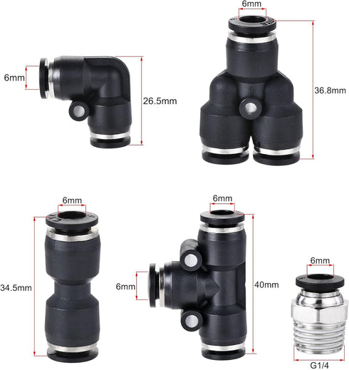 uxcell Pneumatic 6mm OD PU Air Hose Tubing Kit 5 Meters Blue with 12 Pcs Black Push to Connect Fittings...