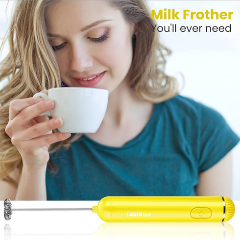 Handheld Milk Frother, Battery Operated Electric Foam Maker and Mixer for Drinks (Yellow)...