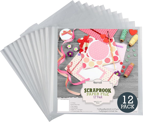 Samsill Scrapbook Storage Organizer Folders 12x12 Inch, 12 Pack, Paper Files with Customizable Tabs, Includes 12 Blank White tabs, Top-Loading, He...