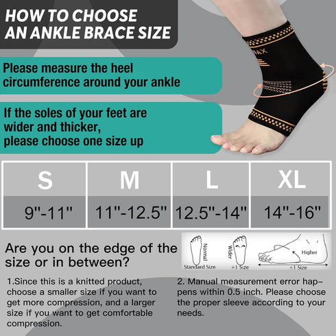 Ankle Brace for Men and Women, Copper Infused Ankle Compression Sleeve Ankle Support Brace for Sprained Ankle, Plantar Fasciitis, Running, Foot Pa...