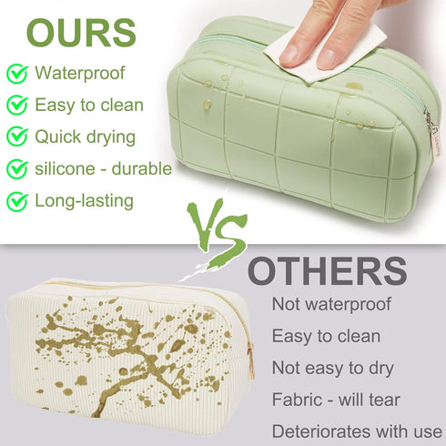Makeup Travel Bag,Silicone Makeup Bag,Cosmetic Travel Bag,Waterproof Portable Toiletry Bags,Cosmetic Bags for women and girls (Green)...