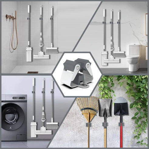 3-H Broom Hanger,Mop Holder Wall Mount 8 Pack, Broom Holder Wall Mount for Hanging and Organizing Shovel,Rake,Brush,Yard Tools in Kitchen,Laundry ...