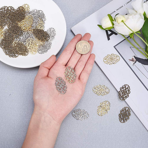 PH PandaHall 150 pcs 3 Colors Tibetan Style Iron Oval Filigree Charm Pendant Link Connectors for Earring Necklace Jewelry DIY Craft Making, Mixed ...