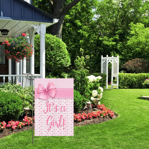 It's A Girl Garden Flag Pink Baby Shower Birth Announcement Decorations for Girl 12x18 Inch Double Sided New Baby Garden Flag Gender Reveal Party ...
