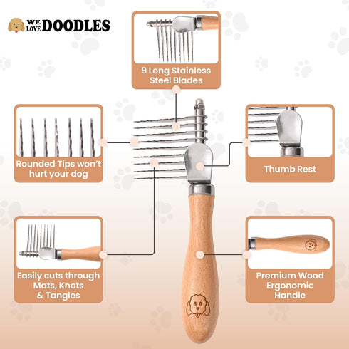 Dog Dematting Brush & Rake, Detangler Brush For Dogs, Comb Tool For Grooming, Best For Doodles, Poodles, Goldendoodles, Cats & Other Pets, Matted ...