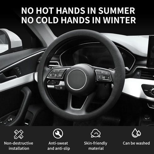 Resilient Car Steering Wheel Cover, Car Silicone Steering Wheel Cover for Men, Fits 14-Inch Steering Wheel Cover in Black, Semi-Wraparound Thin St...