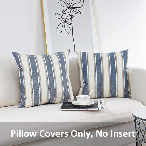 JOJUSIS Stripe Throw Pillow Covers Farmhouse Pillowcases Pack of 2 20 x 20 Inch Blue...