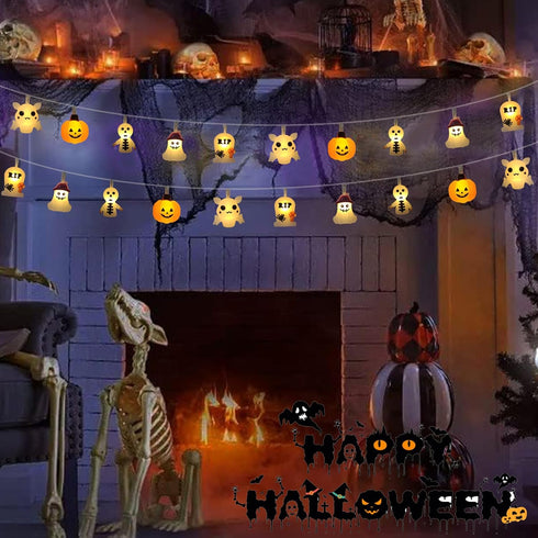 Halloween Lights Outdoor, 15FT Battery Operated Halloween Lights 30 LED 3D Ghost Tombstone Bat Pumpkin String Lights with Timer, 8 Lighting Modes ...