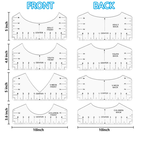 12Pcs Tshirt Ruler Guide for Vinyl Alignment, T Shirt Rulers to Center Designs, Fit for Heat Press, Children Youth Adult, Front and Back Measureme...