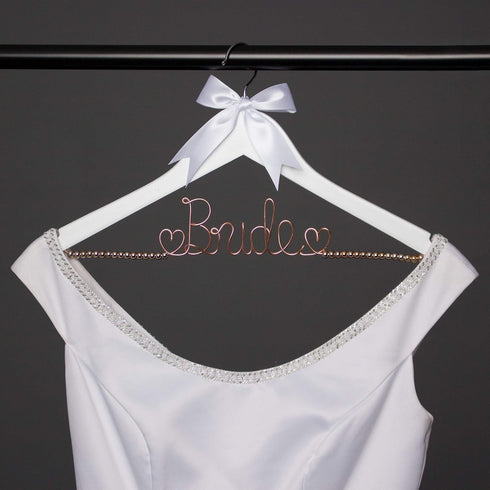Ella Celebration Bride to Be Wedding Dress Hanger Wooden and Wire, Accented with Beads and a Bow Bridal Hangers for Brides (White with Rose Gold W...