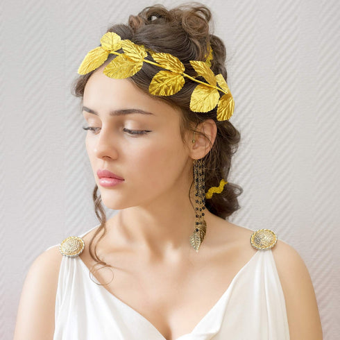 meekoo Greek Leaf Headband Gold Wreath Crown Toga Party Roman Headpiece Goddess Costume for Women Men Halloween Emperor Headwear, Circlet 7.3 Inch...