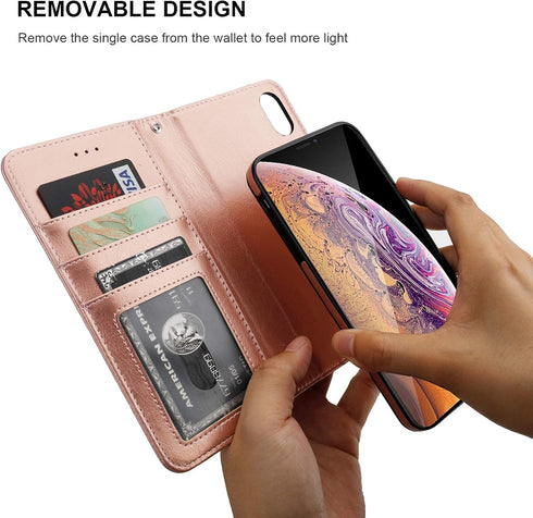 Bocasal for iPhone Xs Max Wallet Case with Card Holder PU Leather Magnetic Detachable Kickstand Shockproof Wrist Strap Removable Flip Cover for iP...