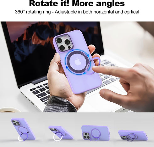 360° Rotatable Magnetic Ring Stand for iPhone 15 Pro Max Case Magsafe, Shockproof Protective Slim Translucent Back iPhone 15 Promax Case for Men W...