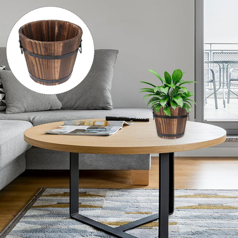DOITOOL Wooden Whiskey Barrel Planter Large Wooden Planters Round Wooden Garden Flower Pot Decor Wood Planter Flat Mouth 19x14x15cm...