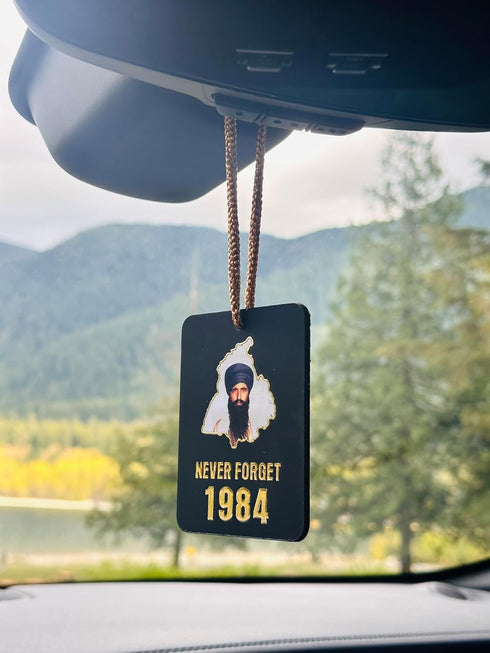 Sant Jarnail Singh Bhindranwale Car Hanging Never Forget 84 Printed Black Car Hanging Punjabi Khanda Car Hanging Sikh Car Hanging Accessory for Re...