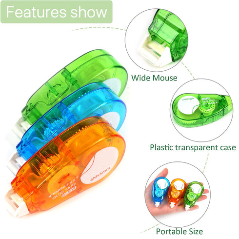 3Pcs Glue Roller Permanent Adhesive Glue Tape Double Sided Tape Dispenser Transparent Runner Tape Pen for DIY Craft Card Marking Scrapbooking Phot...