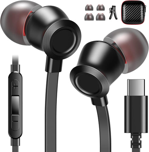 USB C Headphones Wired Earbuds for iPhone 15 Pro Max in-Ear Noise Canceling Type C Earphones Microphone Volume Control for Google Pixel 8 Pro Sams...