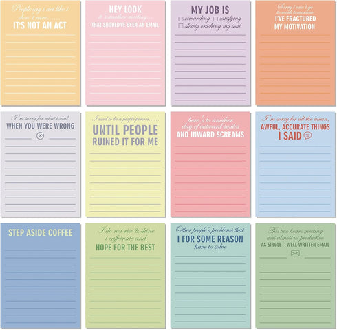 Funny Notepads with Sayings Sticky Office Supplies to Do List Work Assorted Notepad for Workers, 12 Designs, 3 x 3.93 Inch (Classic Style, 12 Pack...