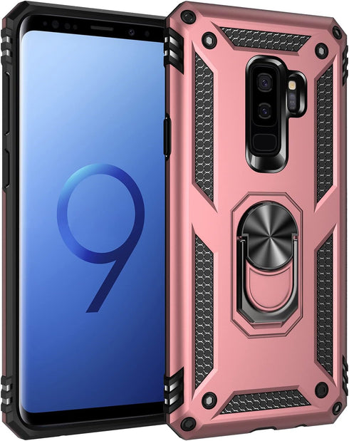 Military Grade Drop Impact for Samsung Galaxy S9 Plus Case 360 Metal Rotating Ring Kickstand Holder Magnetic Car Mount Armor Heavy Duty Protection...