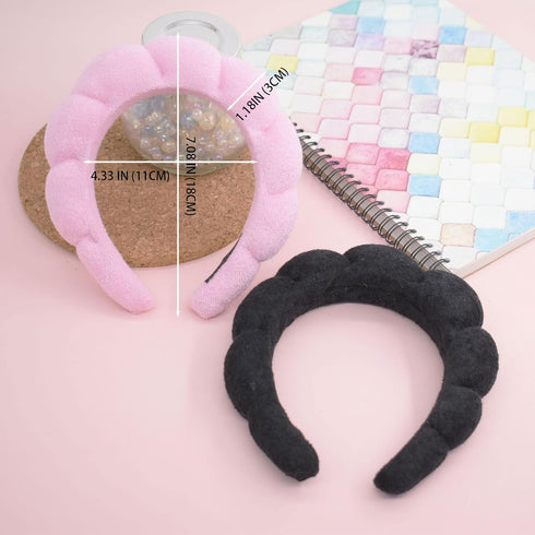 Skincare Headband for Washing Face, Terry Cloth Spa Headband for Women, Puffy Makeup Headbands for Face Washing, Skin Care, Mask (Black and Pink, ...