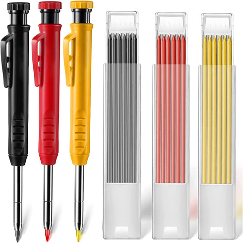 Sutekus Carpenter Pencil Set 3 Pieces Deep Hole Pencil with Built in Sharpener and 18 Pcs Refills Scriber Marking Tools for Woodworking Constructi...