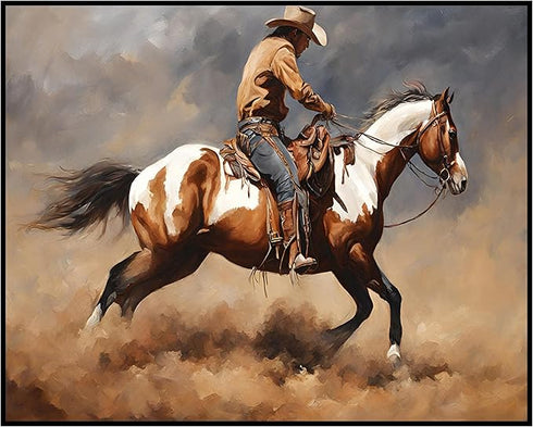 Posterizer 1 pcs- Cowboy riding a brown and white horse-Art for Animal Lovers- Gift for Men Women Entrepreneur Teens-decor for Bedroom, Office, Li...