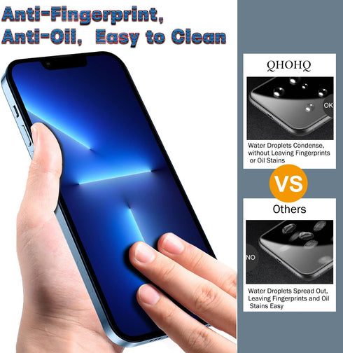 QHOHQ 3 Pack Screen Protector for iPhone 13 Pro Max 6.7" with 3 Pack Tempered Glass Camera Lens Protector, Ultra HD, 9H Hardness, Scratch Resistan...